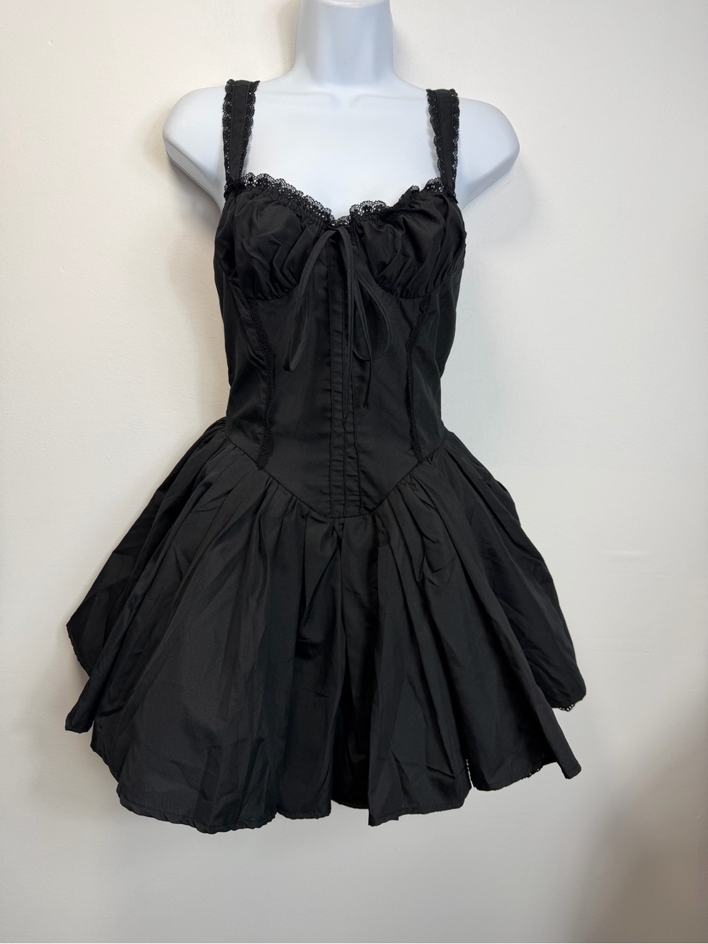 SHEIN Black Lace-Trim Corset Fit & Flare Mini Dress
